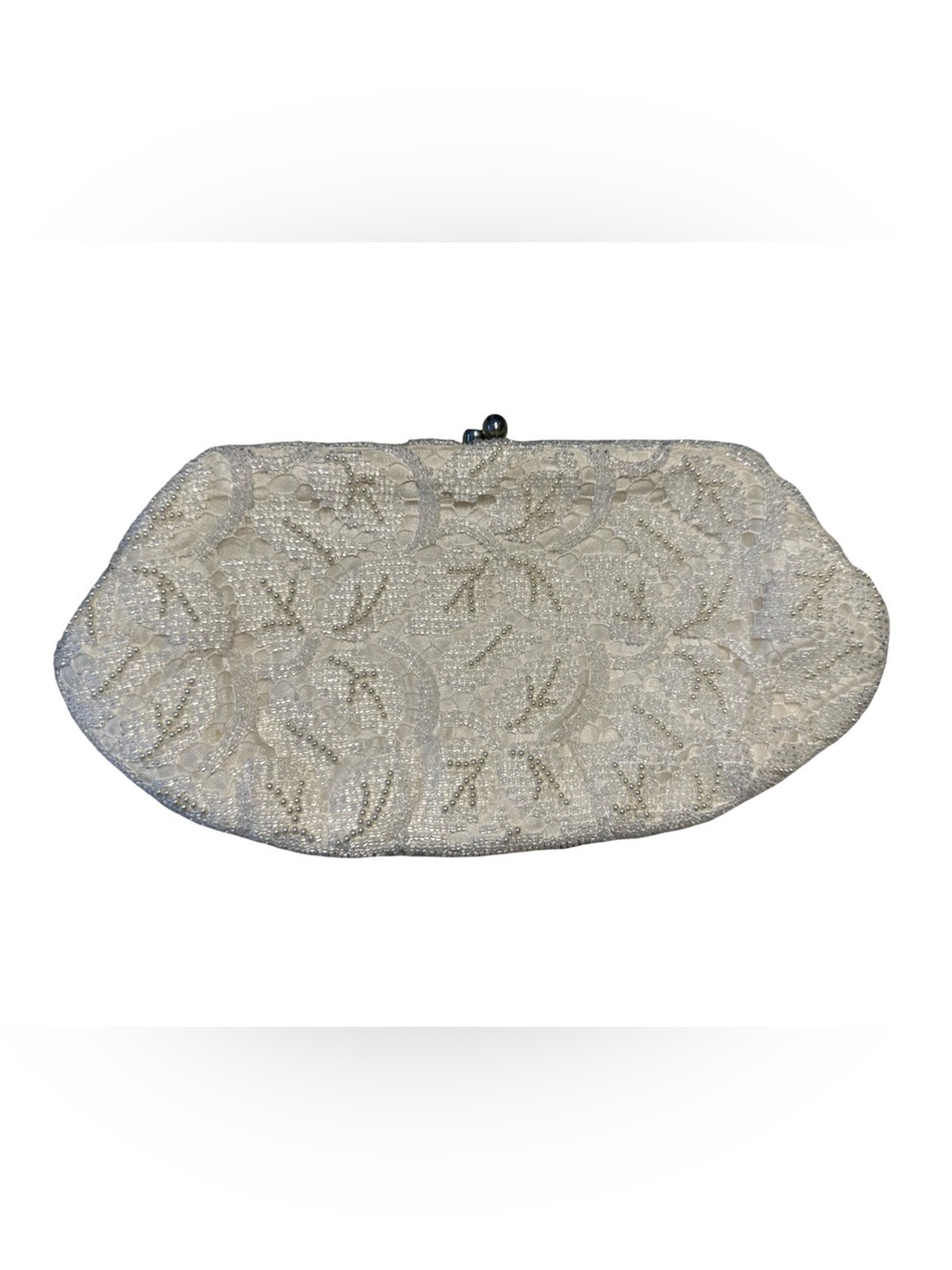 Vintage Magid White Lace & Beaded Pillow Clutch with Kiss-Lock Clasp